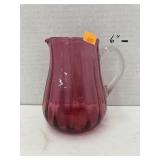 Vntg hand blown cranberry pitcher