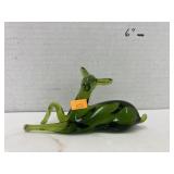 Hand blown green glass deer