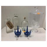 Glass Bottles, Plastic Candy Dish and 2 Ornaments