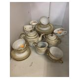Tea Pot, Cups, Saucers, Plates, Sugar & Creamer
