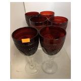6 Red Glass Goblets, 8 Inch