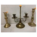 2 Candlesticks and candelabra, Metal, Brass