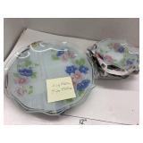 2 VINTAGE FC Glass Japan Ruffled Edge Floral