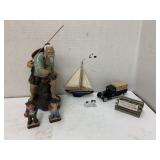 Box of Misc, Sailboat, Coca Cola car, Damages