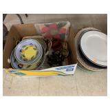 Box of dishes, trays, misc
