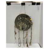 Double sided rawhide hand drum w/wolf motif