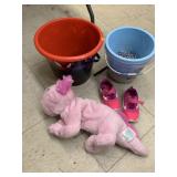 Buckets, stuffed toy, kids shoes
