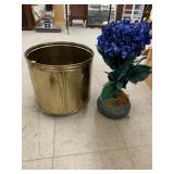 Metal planter and fake flower