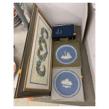 Wedge wood Plates, Cross-stitched Picture,