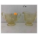 Yellow glass Cream & Sugar