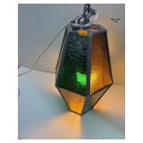 Vintage Stained Glass Hanging Lamp - Working