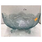 Vntg Ice Blue Glass Footed Bowl