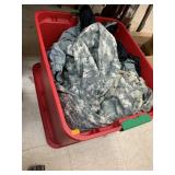 Tote of army uniforms and misc