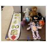 Stuffed animals, Dora Microphone, Skateboard Deck