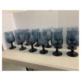 12 Blue Glass Goblets, Pfaltzgraff