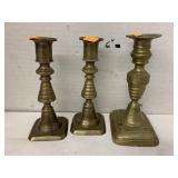 3 Metal, Brass, Candlesticks