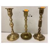 3 Candlesticks, brass, Metal