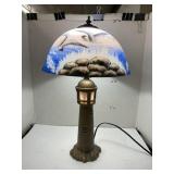 Lighthouse lamp w/painted glass shade