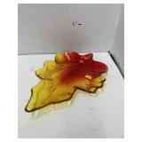 Red & yellow glass leaf shaped plate
