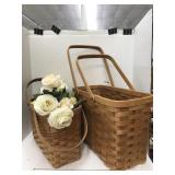 2 Baskets w Handles and Faux Flowers