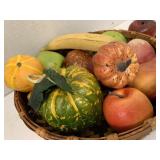 Basket of Fruit and Wooden Apples