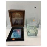 Misc, 2 heavy Glass holders, 1 chipped, Pictures