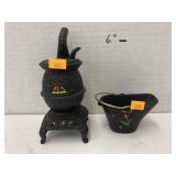 Cast iron pot bell stove & ash bucket