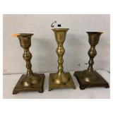 3 Metal Brass Candlesticks