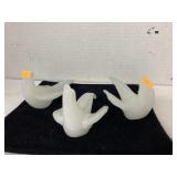 Trio of milk glass doves