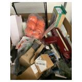 Box of Halloween decor, and misc
