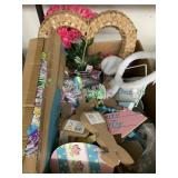 Box of Easter decor and misc
