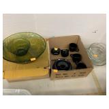 Green bowls, teacups, baking dishes