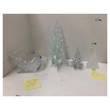 Vntg glass Christmas trees and Santa sleigh