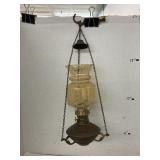 Vntg brass & glass hanging hurricane lamp