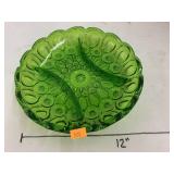 Vntg green Glass Divided Dish