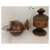 Ceramic Fish Ashtray and Wooden Trinket Dish