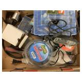 Flat of tools, fishing box ,misc