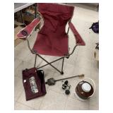 Camp chair, Coleman drink dispenser, cooker,