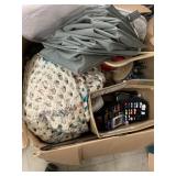 Box of blanket, shoe organizer, misc