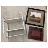 Shelf, tree pic, family pic frame