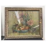 Antique frame w/ flowers & fruit print
