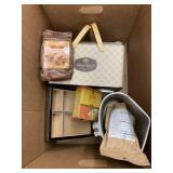 Box of Wagner Ware bowls, Tray, metal basket,