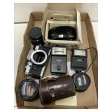 Olympus camera, lenses,  flashes, misc