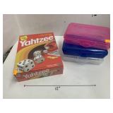 Yahtzee and 3 pencil boxes