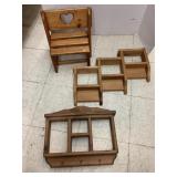 Wooden Stool and 2 Wall Shelves