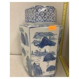 Vntg Hexagonal Porcelain Jar