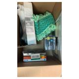 Box of misc. (privacy screen, lights, wall cover,