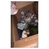 Box lot of glass and doll