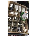 Box of asstd cow items, cow/barn picture, and