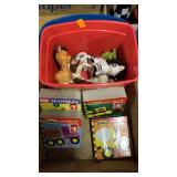 4 books and animal toys